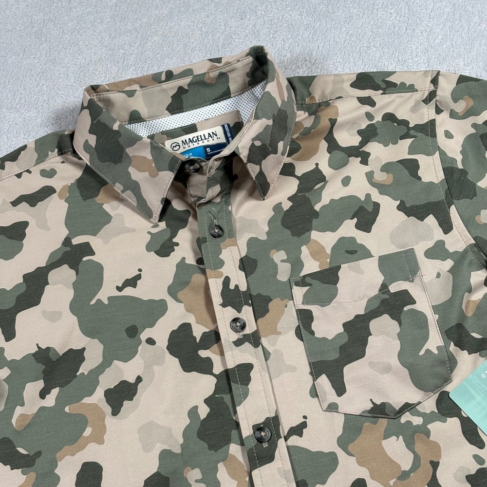 Magellan Outdoors Mens S Desert Abstract Camo Fish Gear SS Shirt UPF 30